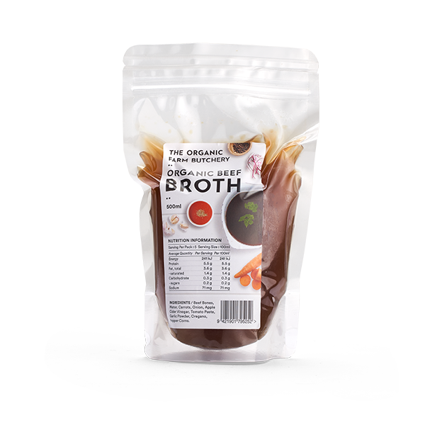 Organic beef bone broth pouch