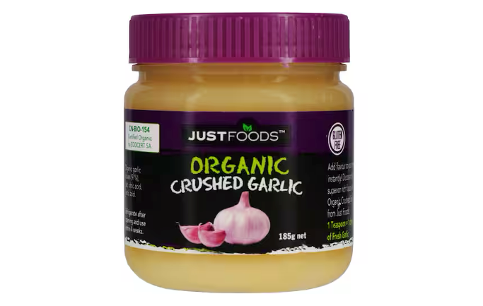 Organic Crushed Garlic 185 g jar