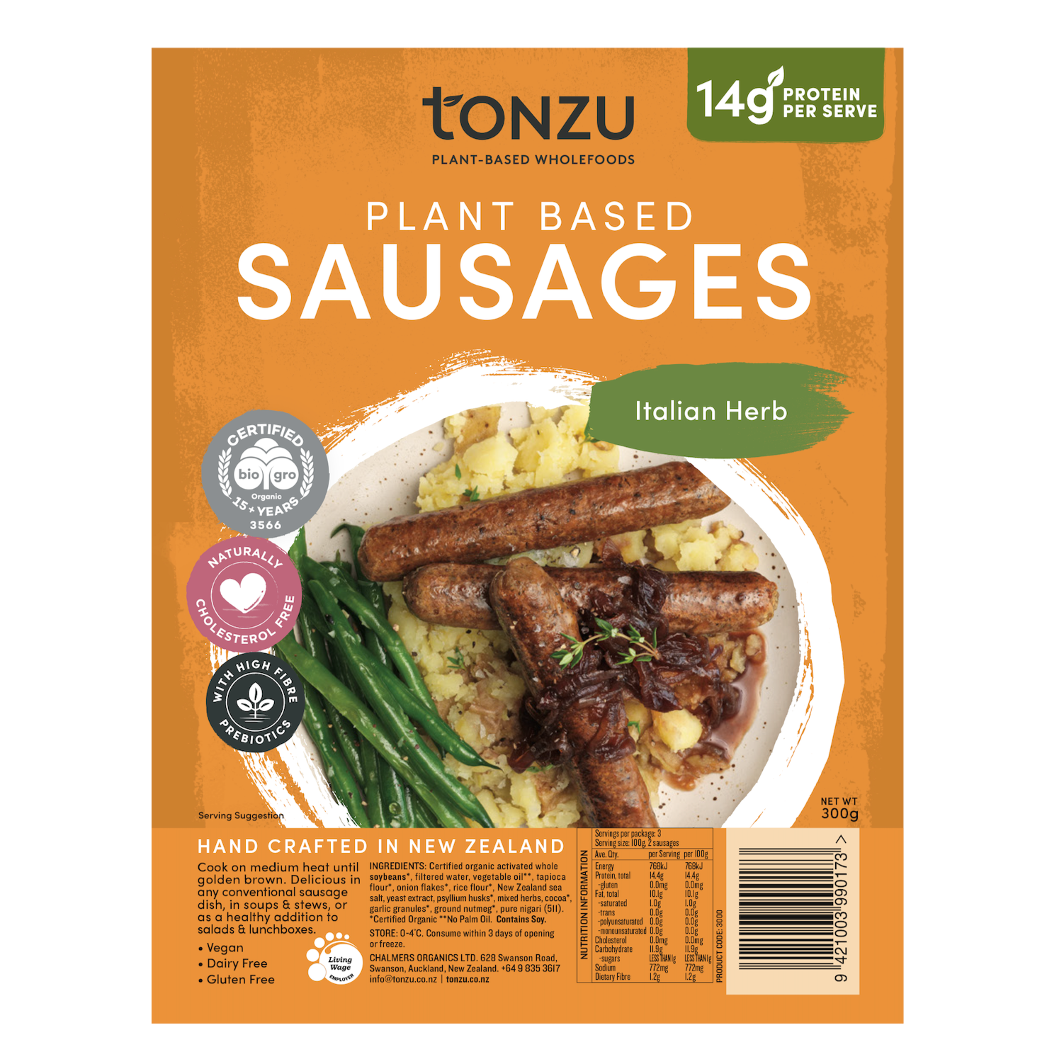 Tonzu Organic Vegan Sausages - Italian Herb 330g